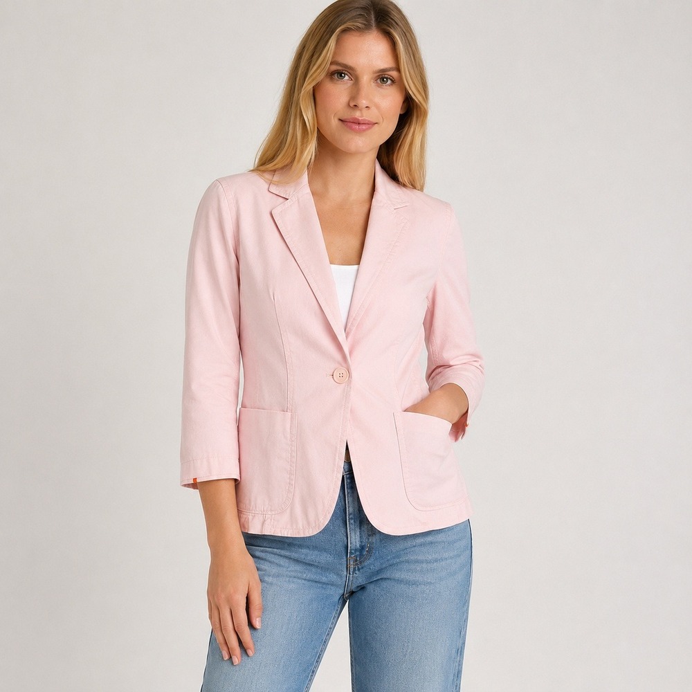 J.Crew Women's XS Blush Pink Cotton Blazer Orange Trim 1 Button Patch Pockets